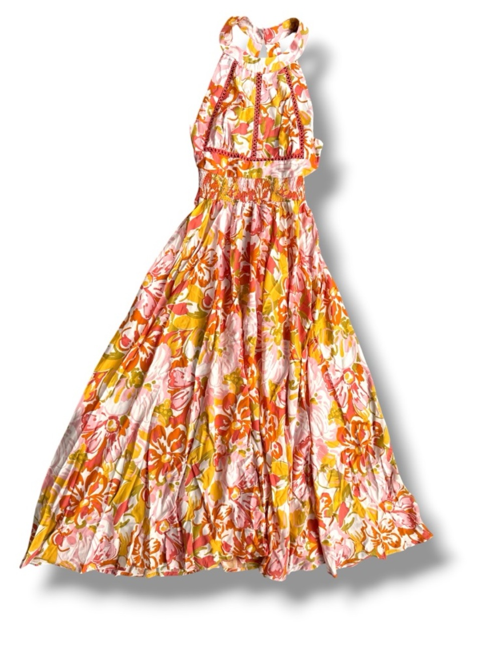 NWT Anthropologie Abel The Label Rumi Coral/Yellow Halter Neck Maxi Size Small - Picture 2 of 14